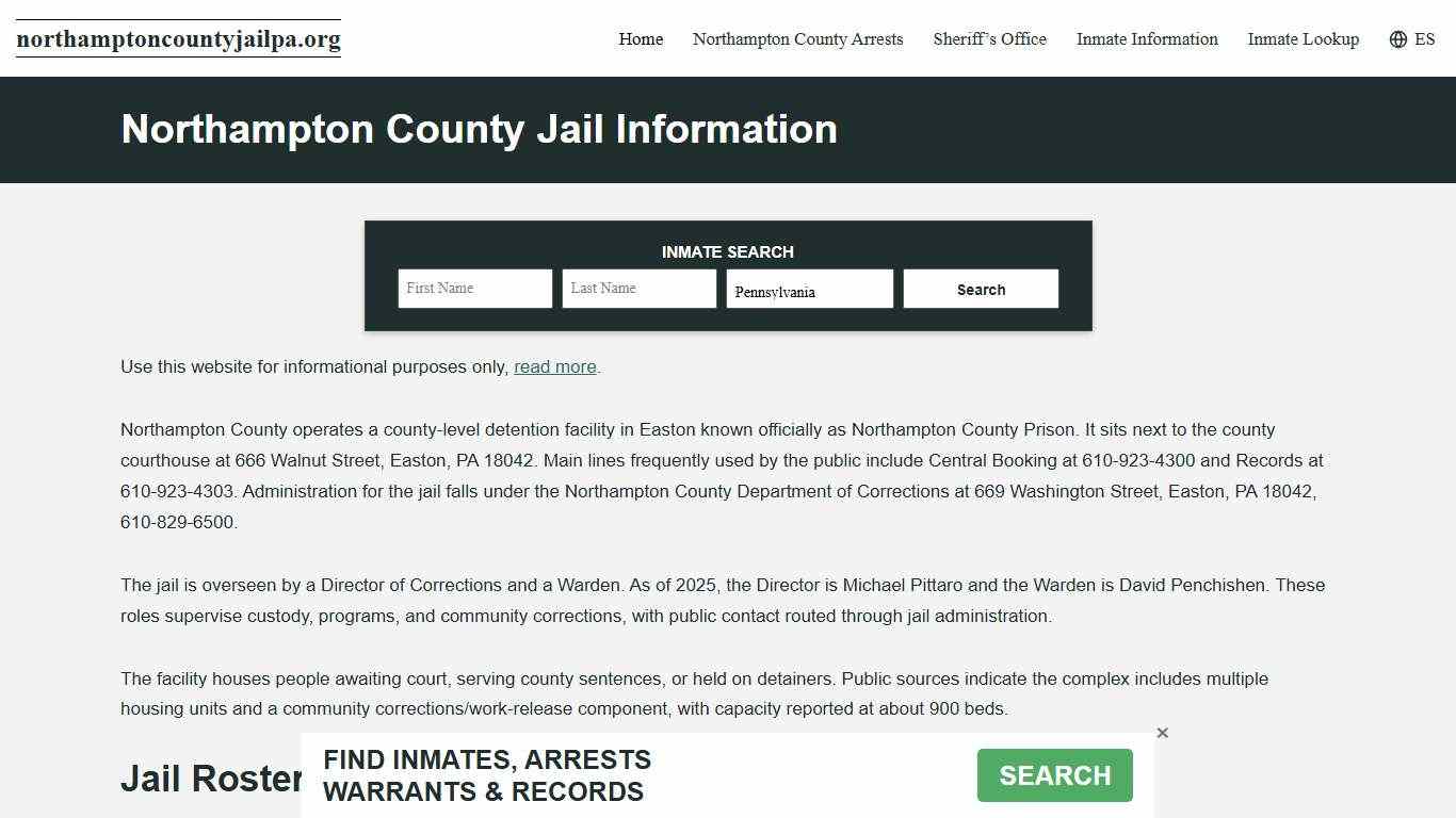 Northampton County, PA Jail Roster, Inmate Info